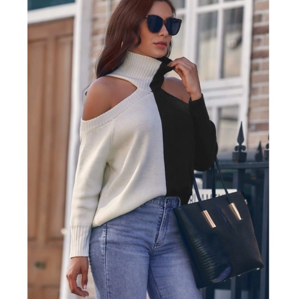 Cold Shoulder Colorblock Sweater - Picture 5 of 7